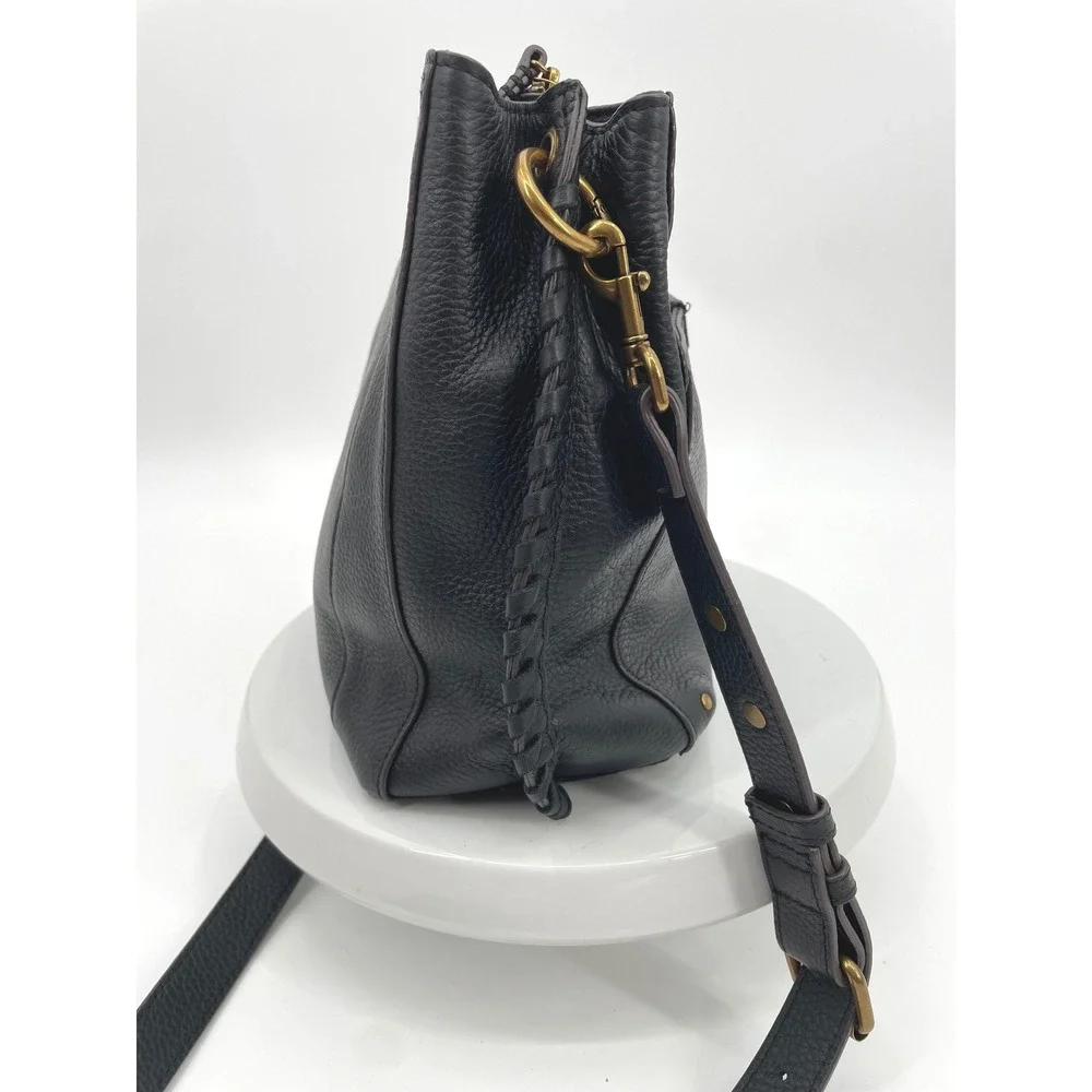 American Leather Co Luca Crossbody Bag Womens Medium Black Pebbled Leather Boho